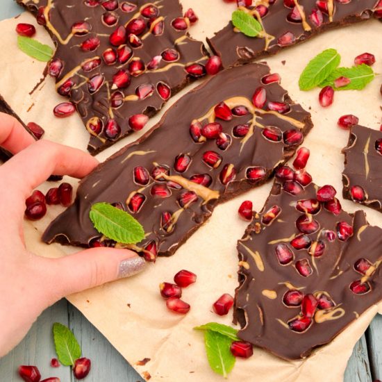 pomegranate and peanut butter chocolate bark